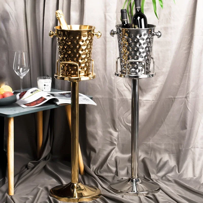 

Luxury champagne bucket with stand bar ktv hotel stainless steel beverage beer cooling bucket rack ice bucket holder bracket
