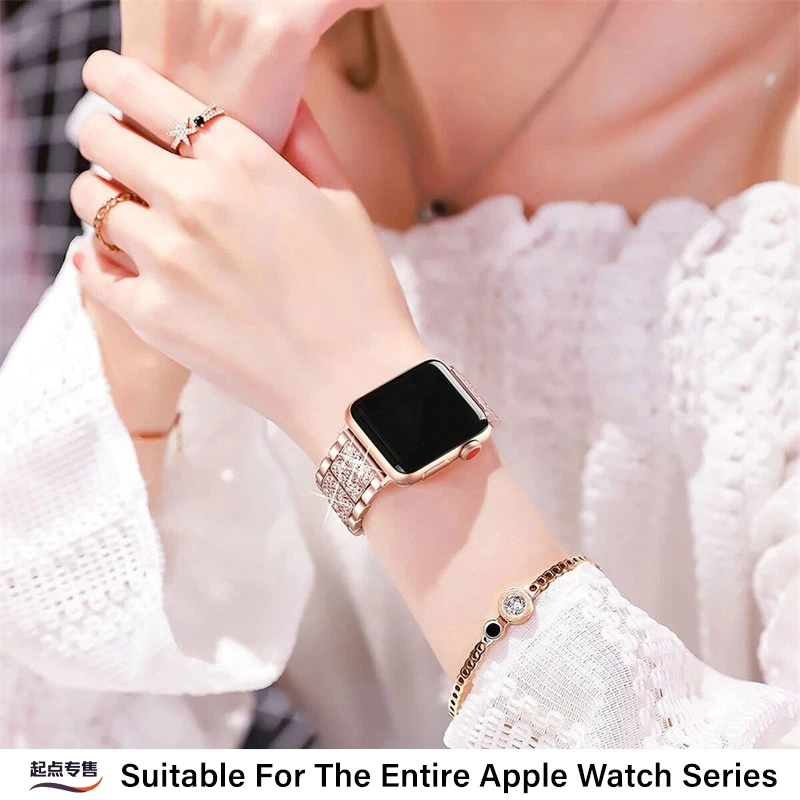 

Металлический бриллиантовый ремешок для Apple Watch Band 49 мм 46 мм 40 мм 45 44 мм 41 мм 42 мм 38 мм Bling ремень для браслета Iwatch Series10 9 7 SE 8