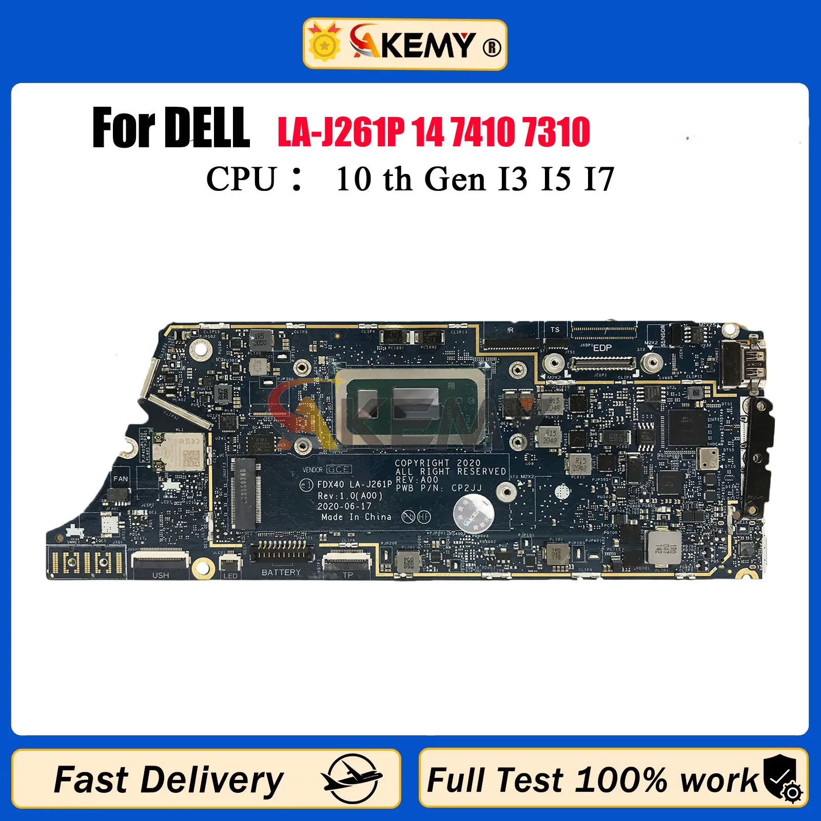 

LA-J261P For DELL Latitude 7310 7410 Laptop Motherboard CPU I5 I7 10th Mainboard CN-0GYV1X 04J6CM 00N7RN 0XF8WR 100% Tested OK