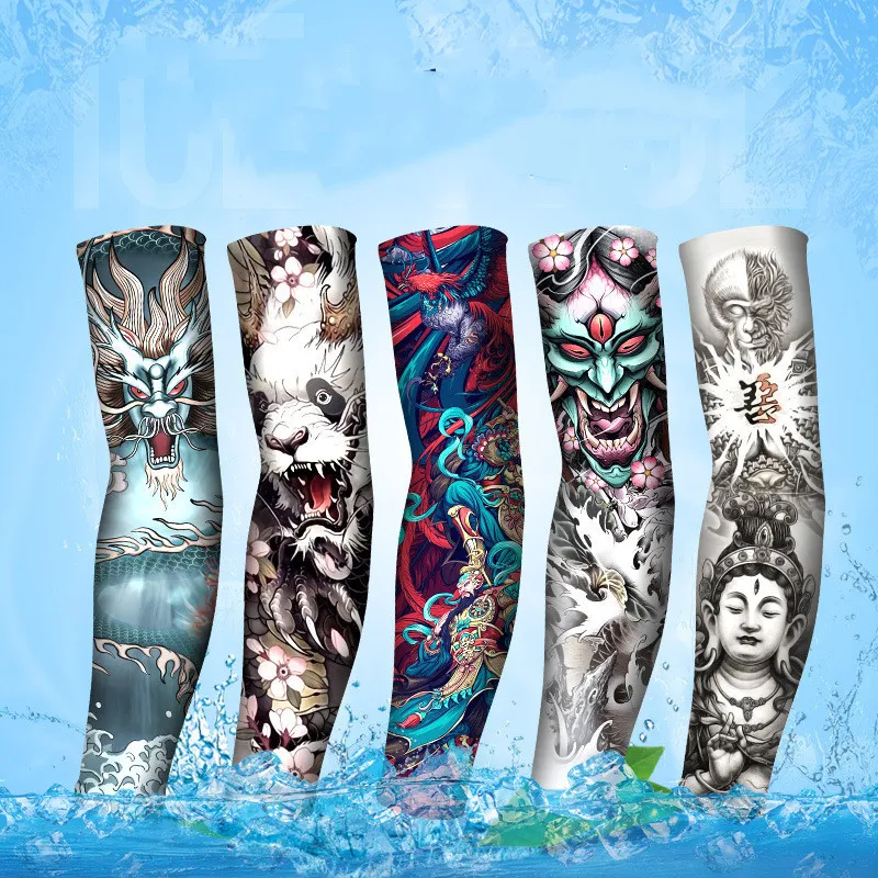 

Men Women Tattoo Sleeves Seamless Armguard Outdoor Biker Gloves Driving Sunscreen Longsleeve Ice Silk Summer Mitts Arm Sleeves