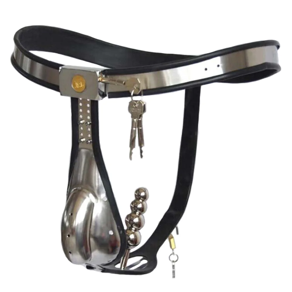 Manyjoy Stainless Steel Male Lockable Chastity Belt with Hole Anal Plug Beads Metal Underwear BDSM Cock Cage Device Sex Toys Men