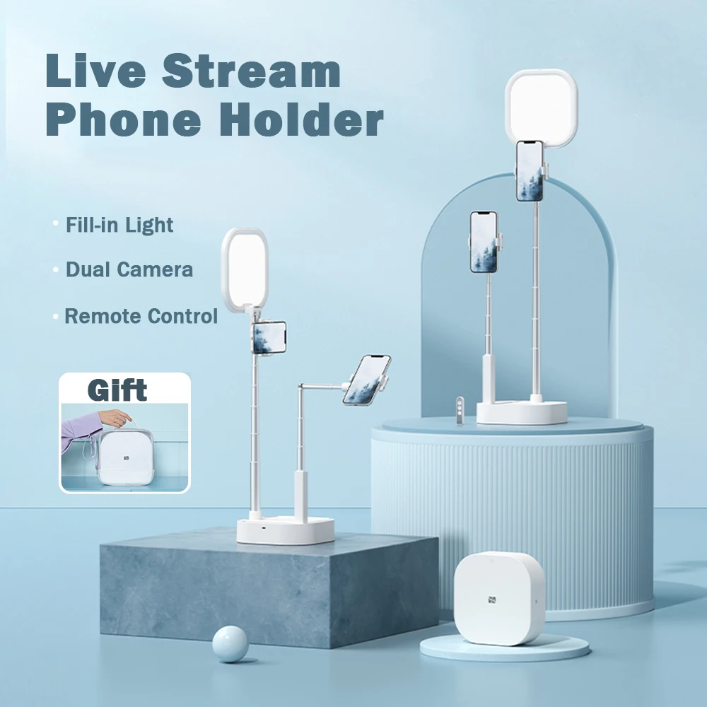 

Portable Live Stream Phone Holder Wireless Live Broadcast Stand Fill-in Light Remote Control Hand Free Tripod For iPhone Android