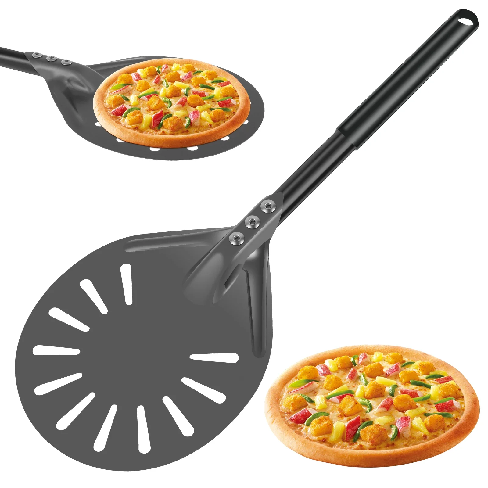 Pizza-Drehschälen mit langem Griff, antihaftbeschichteter Pizzaschälenspinner aus Aluminium, 15,7 x 5,9 x 8,46 Zoll, kratzfester Pizzaschälenpaddel