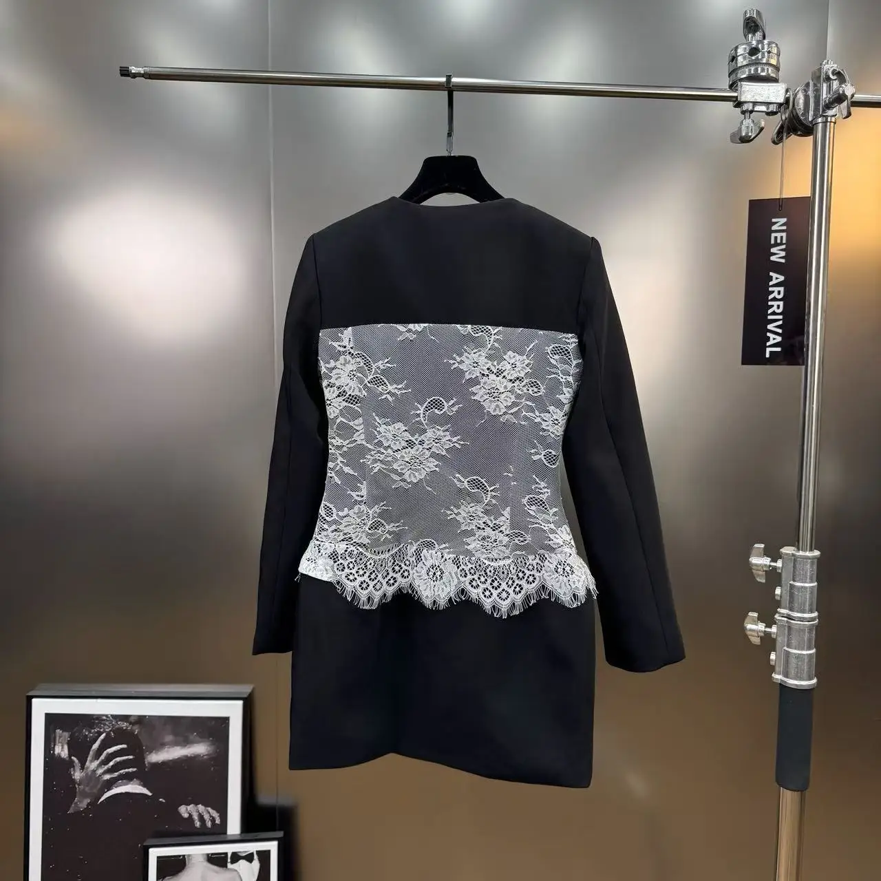 Luxus Geburtstag Frauen Promi Sexy Langarm V-ausschnitt Spitze Schwarz Weiß Mantel Mode 2025, Elegante Abend Club Party Blazer