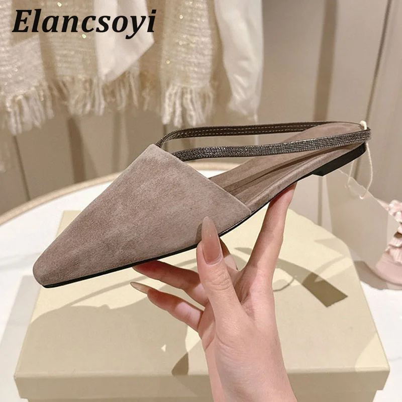 Flache Damen-Slipper aus Wildleder mit Perlen, bequeme Mules, eckige Zehenpartie, Halbslipper, Frühling/Sommer, Outdoor-Freizeitsandalen 2026