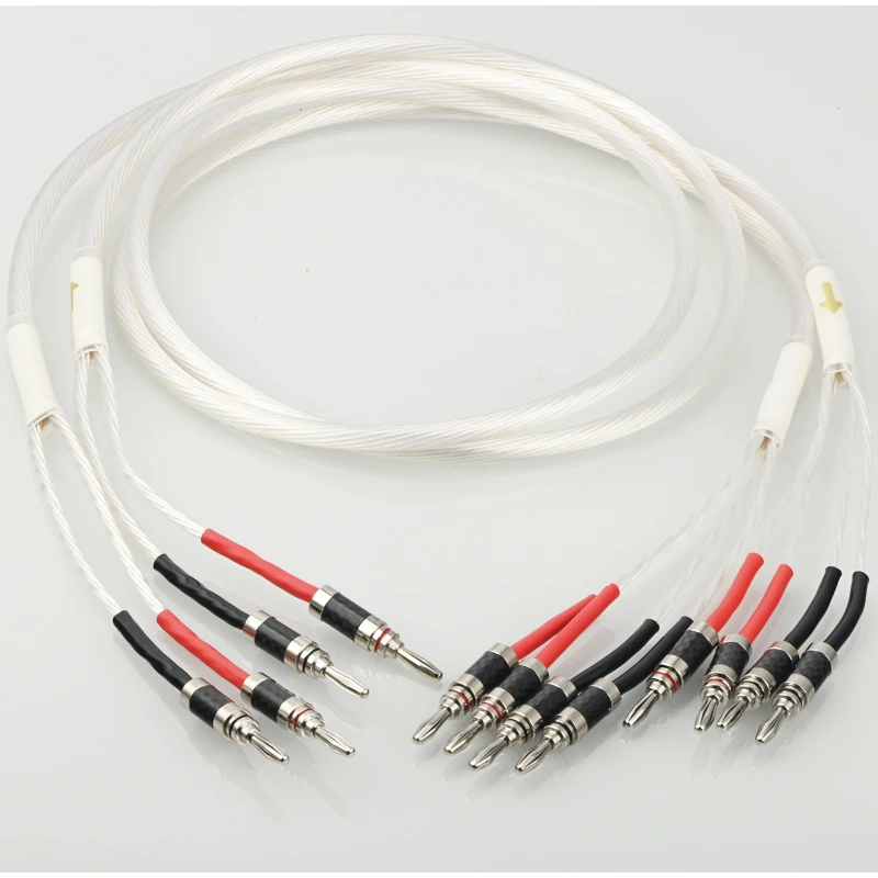 Hi-end 5N OCC Silver Plated Speaker Cable Banana Plug 2 to 4 Biwire HiFi Audio Loudspeaker Wire