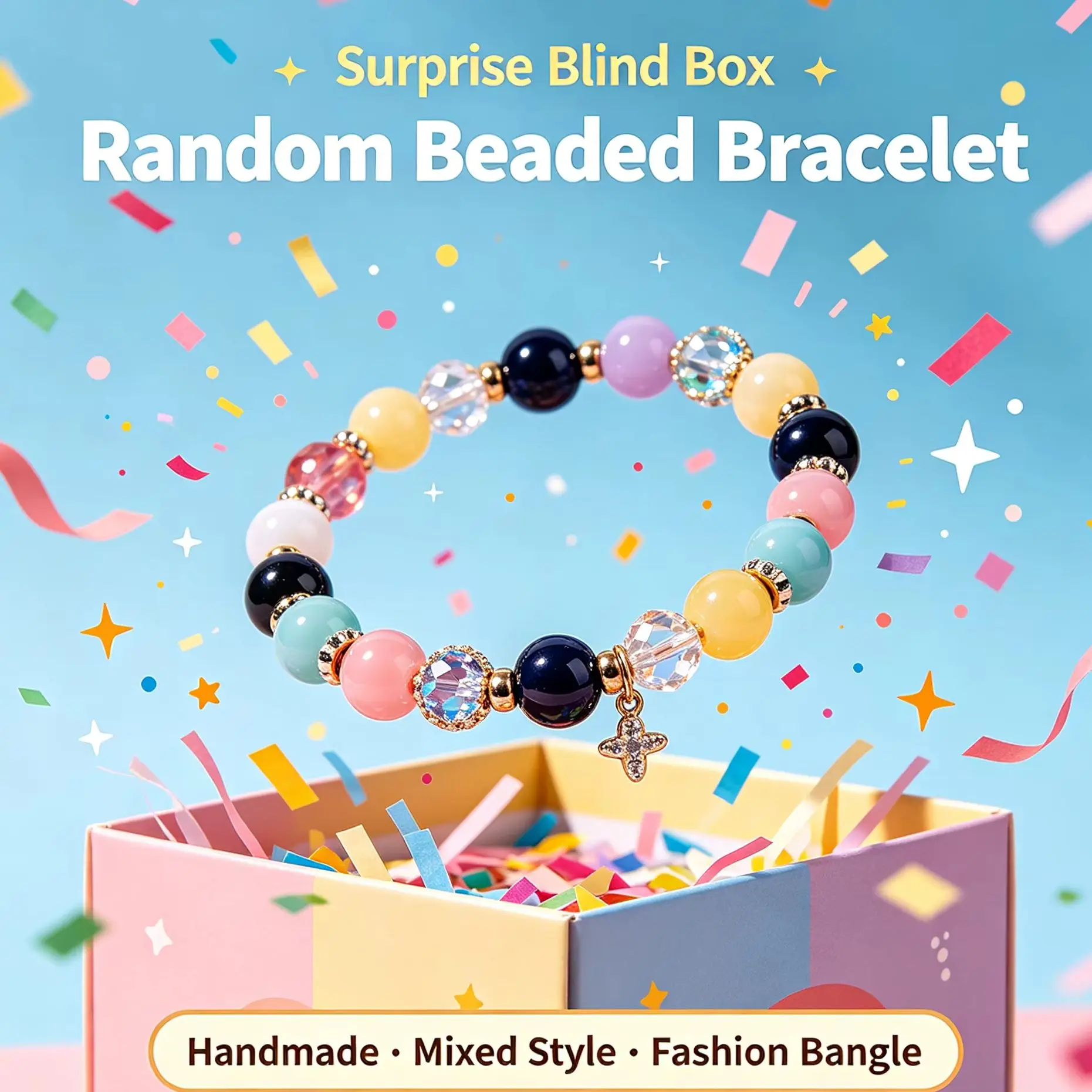 Surprise Blind Box Single Random Handmade Beaded Bracelet Mixed Style Daily Fashion Jewelry Bangle