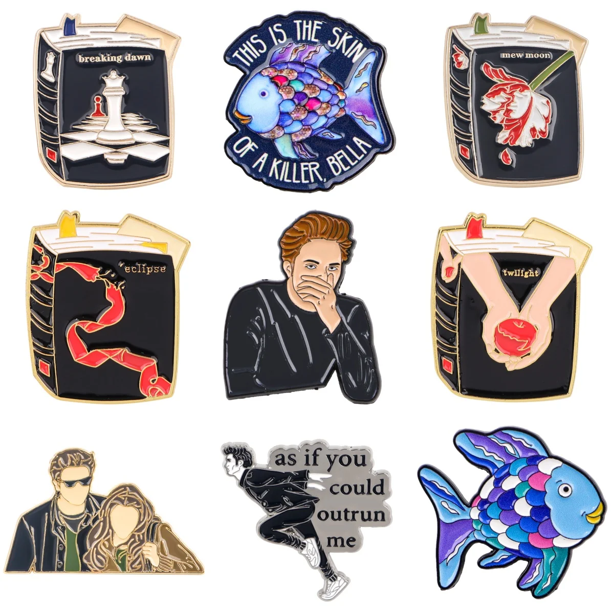 Pin esmaltado crepúsculo, broche para abrigo, broches de pez colorido para mujer, insignias de solapa de moda, regalo de joyería para seguidores