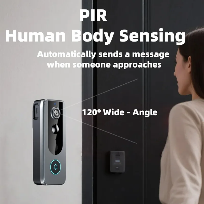 Tuya Smart Wireless Zwei-Wege-Gegensprechanlage Video-Türklingel mit schwarzer Solar-Regenschutz, wasserdichte HD Smart Home Intercom Video-Klingel