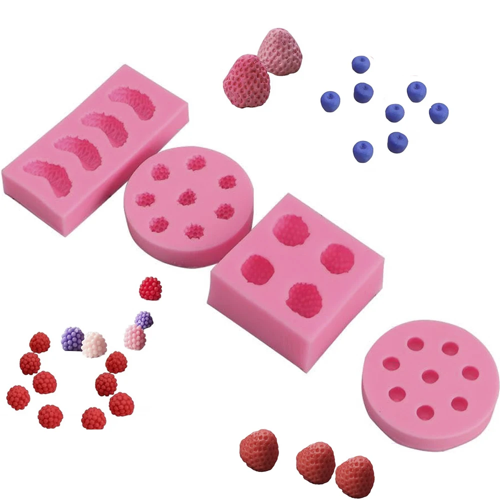 Molds 3D Mini Strawberry Blueberry Orange Silicone Fondant Molds For Cookie Pastry Mold Cupcake Topper Decorating Sugar
