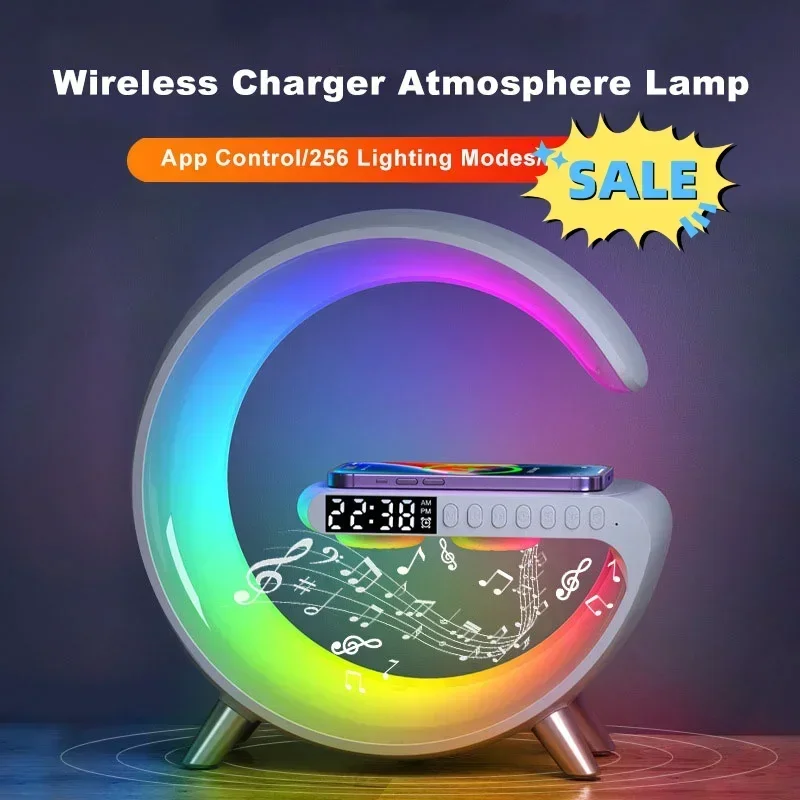 Intelligent Atmosphere Bluetooth Speaker Wireless Charger Bedside Sunrise Wake-up Polar Lamp Alarm Clock