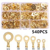 150/300/540PCS M3/M4/M5/M6/M8/M10 Ring Lugs Eyes Copper Crimp Terminals Cable Lug Wire Connector Non-insulated Assortment Kit