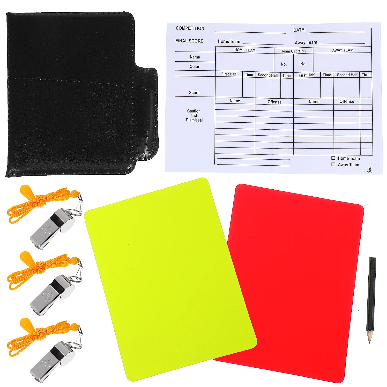 

1 set 1 Set Referee Kit Soccer Basketball Volleyball Match Referee Cards Whistles Score Sheet Pencil Portable Wallet Competition