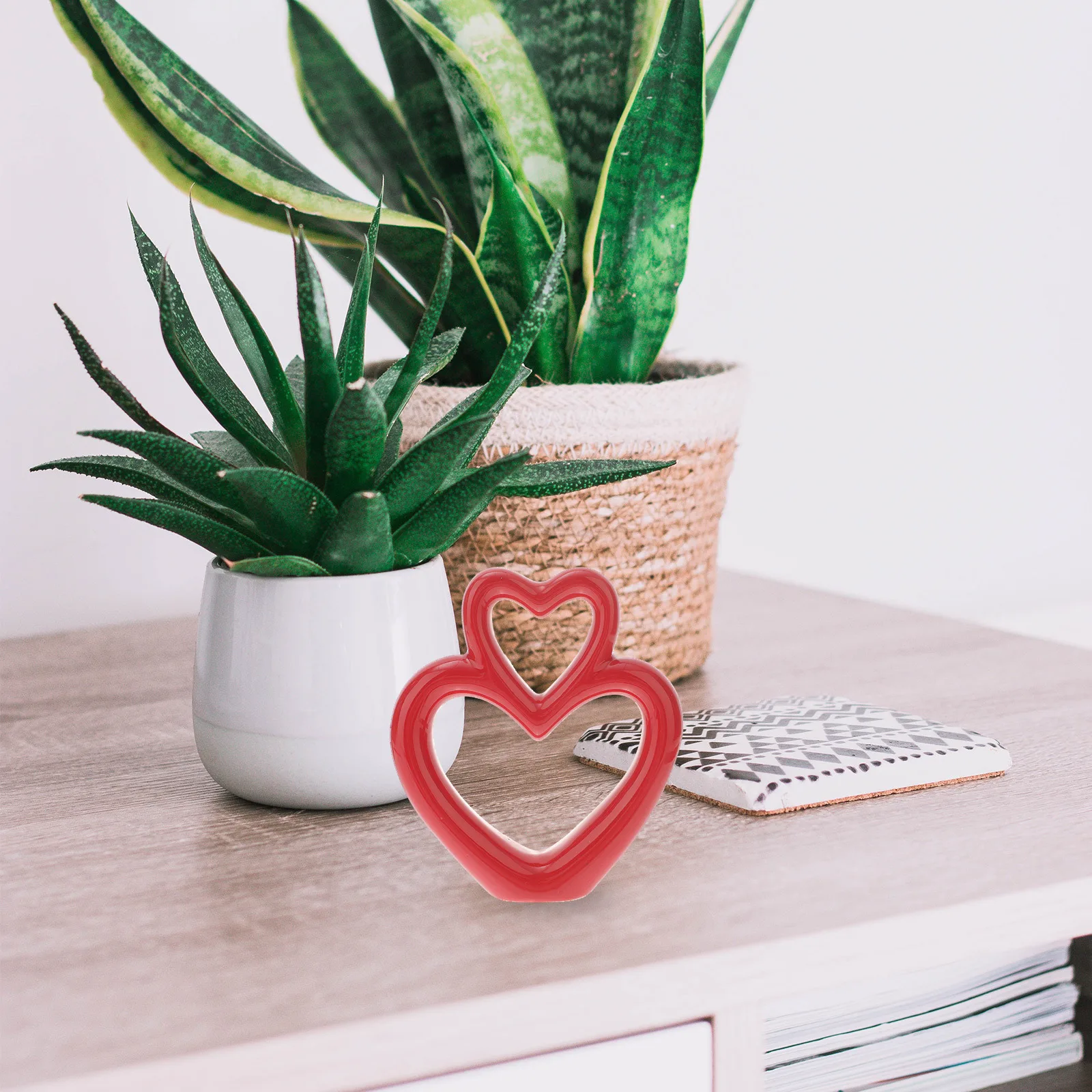 

Romantic Gold Trim Heart Figurines Home Decor Valentines Day Decorations Red Shape