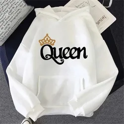 Women QUEEN Print Hoodies Autumn Fleece Hooded Sweatshirts Casual Sport Pullover Tops Outer Wear S-4XL