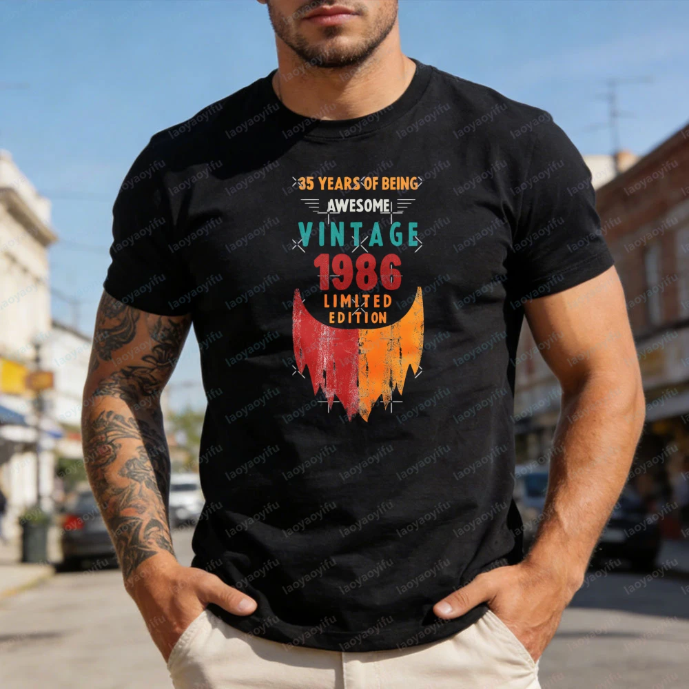 Vintage 1986 35 Years Of Being Awesome Limited Edition Summer Men T-Shirt Retro Design Casual Style For Birthday Gift For Him
