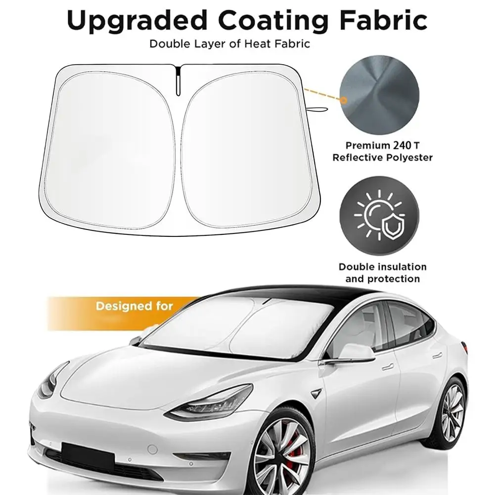 For Tesla Model Y Juniper Model 3 Highland Windshield Sunshade Sun Blockage Foldable Heat Insulation Sunshade Storage Bag