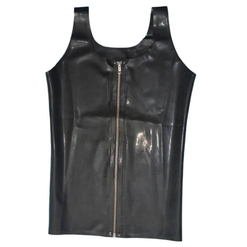 Men Outdoor Sports Handmade Latex Black Tight  No Sleeves Vest Tops T-shirt Base layer with Front Metal Zipper Customize Uniform