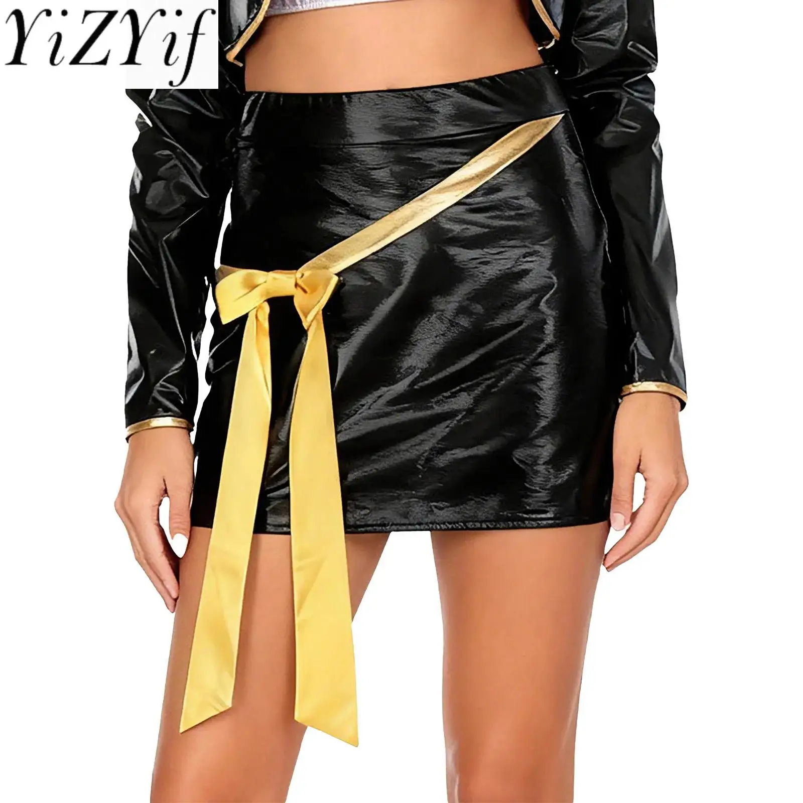 

Women Party Club Demon Cosplay Performance Skirt Shiny Brocade with Bow Decor Skirt for Singer Jazz Music Party Dance Costume