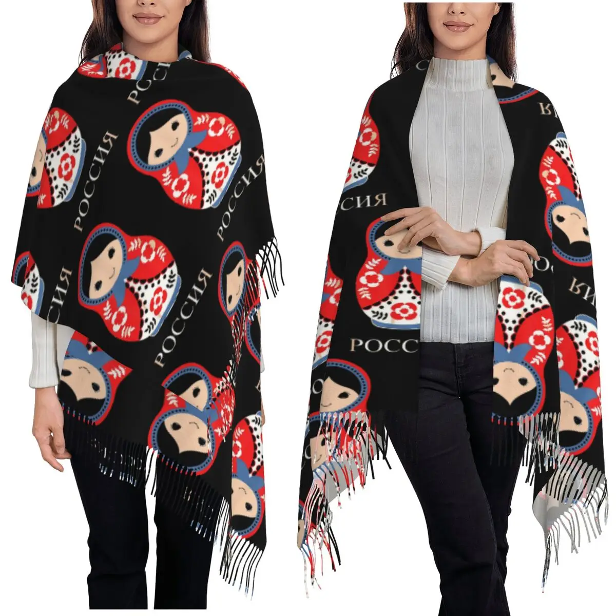 

Russian Doll Matryoshka Scarf Tassel Scarves Women Soft Warm Shawls and Wraps Large Fall Winter Shawl Wrap