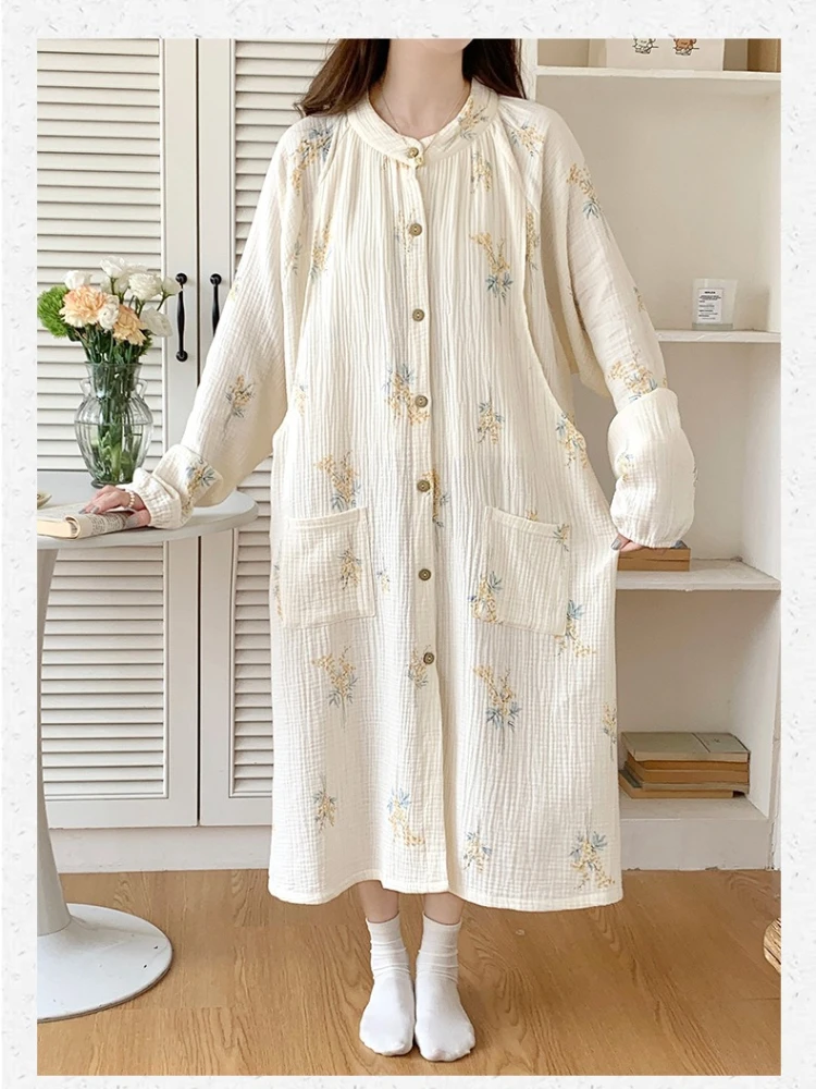 Side Open Breastfeeding Pajamas Long Sleeve Maternity Nursing Gown Sleep Lounge Pregnancy Hospital Gown for Labor and Delivery view 4