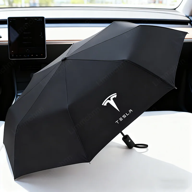 

Automatic Car Logo Umbrella Portable Business Man Women Umbrella For Tesla Model 3 Model S Model X Model Y Roadster Car Sticker