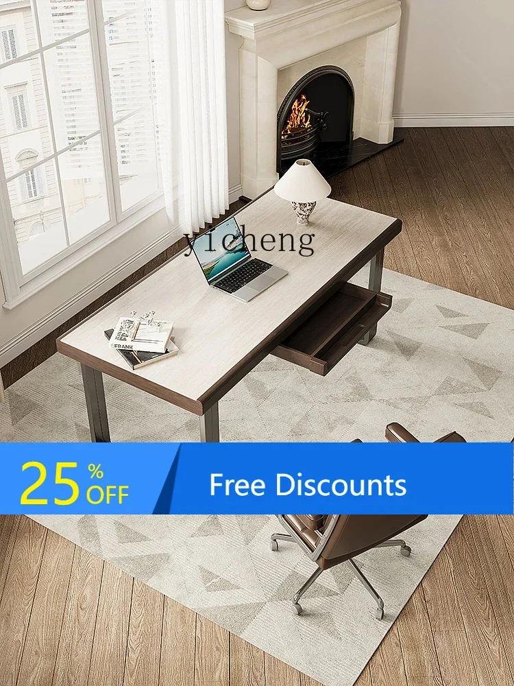 LYY Cave Stone Stone Plate Desk Modern Minimalist Home Study Living Room Desk High-Grade Stainless Steel Computer Desk