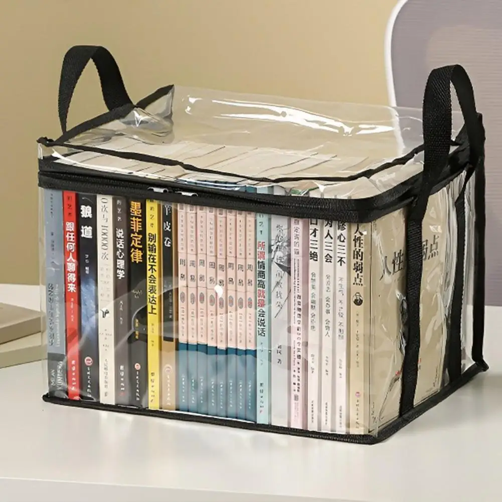 Portable Book Storage Bin Waterproof Multifunctional Storage Box with Handle Zipper Closure for Toys Books for Organization