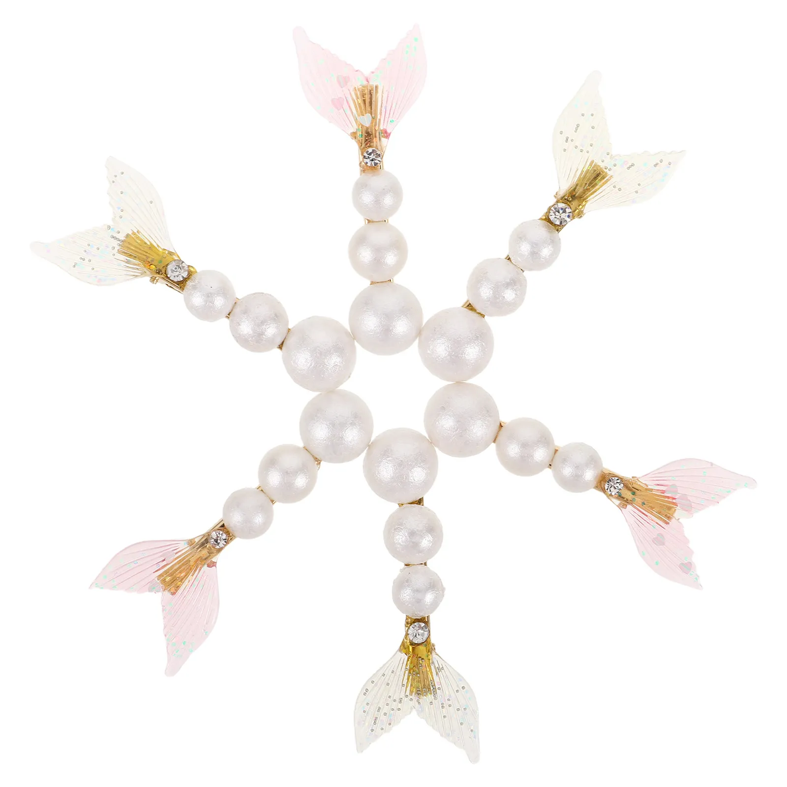 6Pcs Pearl Hair Clip Fish Tail Mermaid Hair Jewelry Sparkly Rhinestone Salon Clip Elegant Pearl Detailing for Women Girls Formal