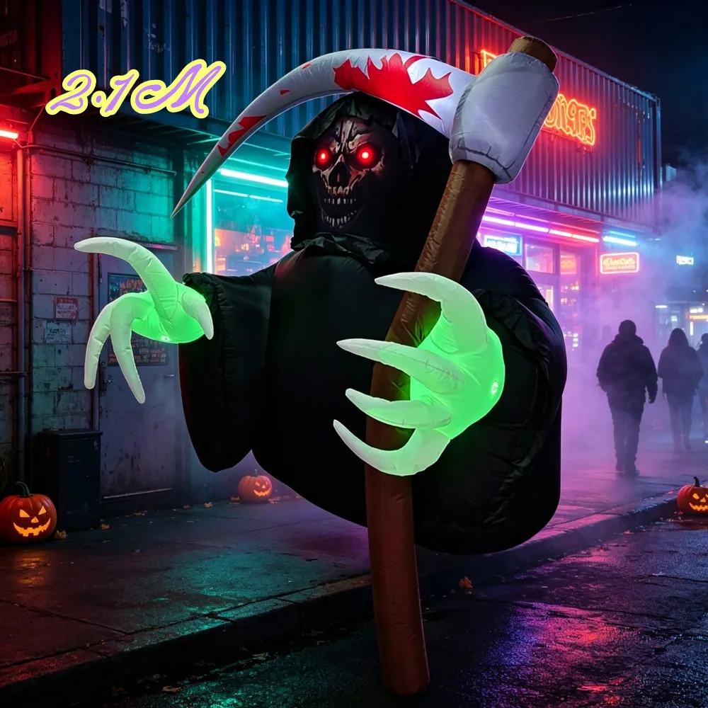 Halloween Inflatable Grim Reaper 6.8FT Blow‑Up Skeleton Ghost With LED Red Eyes Green Claws for Yard Garden Outdoor Party Decor