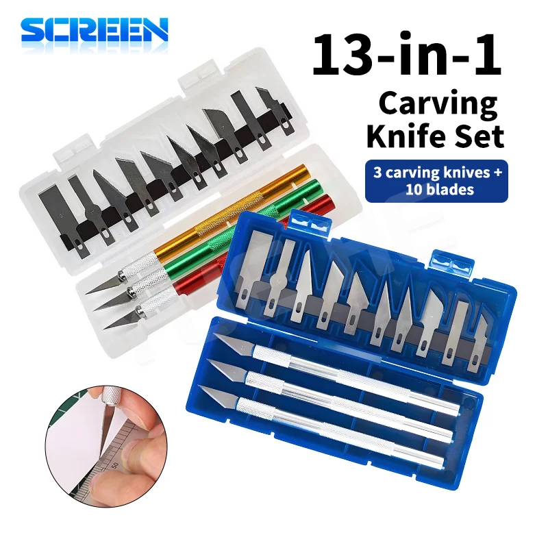 DK-1301/13 Stuks Carving Mes Ambachtelijke Sculptuur Papier Snijmes Precisie Graveerfrees Antislip Handje DIY reparatie Set