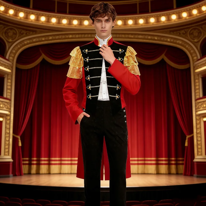 

Medieval Palace Prince Cosplay Performance Costume Masquerade Ball Adult Arabian Dubai Outfit Circus Animal Tamer Mens Attire