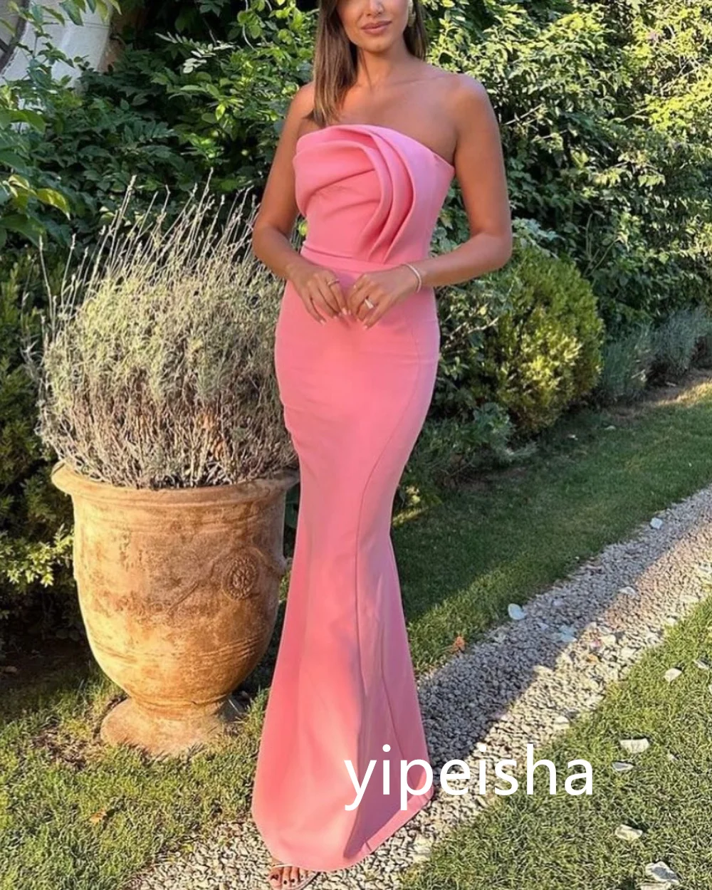 Customized Sparkle Jersey Pleat Mermaid Strapless Midi Dresses Evening Dresses Classic Exquisite Modern Style Pastrol Unisex  Fo