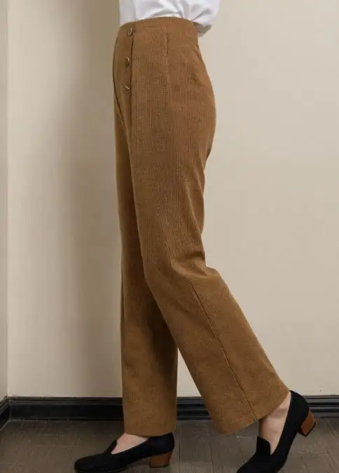 

Women's Pants Fashion New Solid Color Corduroy High Waisted Wide Leg Casual Pants with Groove Buttons Slim Straight Leg Pants