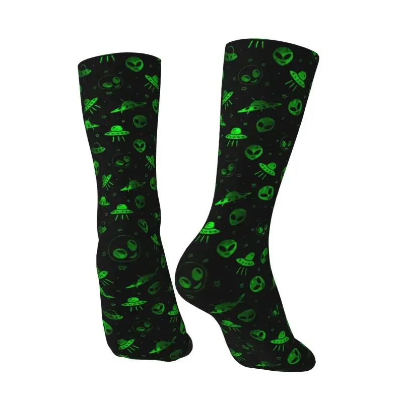 Homens e mulheres respirável impressão 3D Socks Futebol, UFOs bonitos e Aliens, Masculino Sports Socks