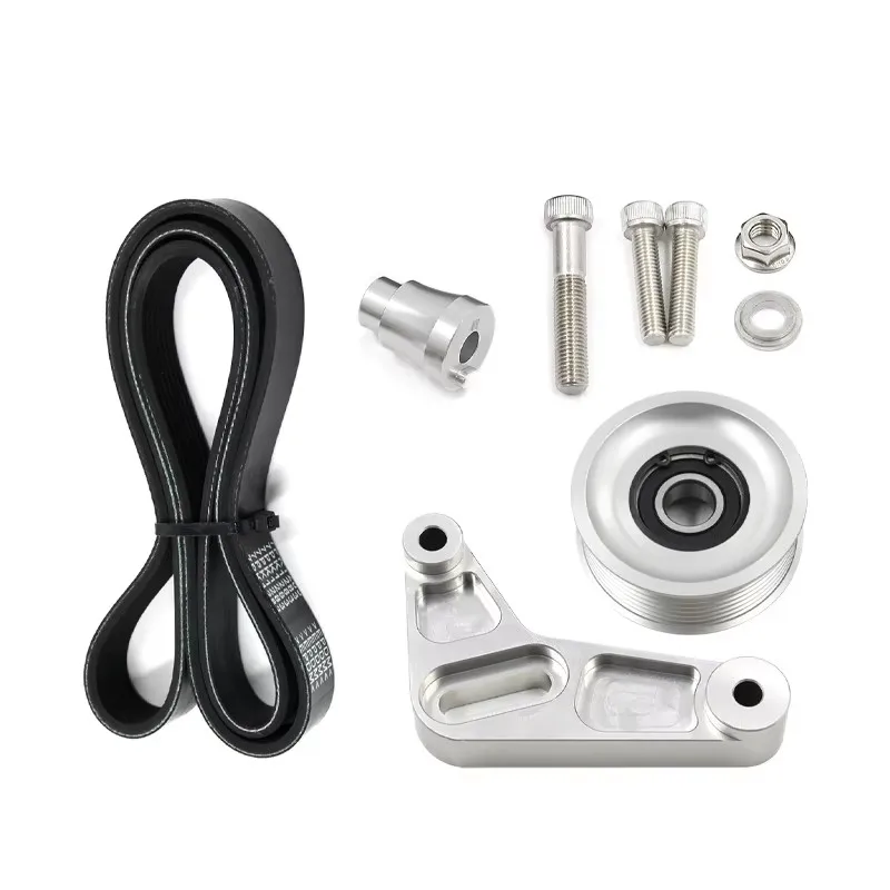 Adjustable EP3 pulley kit for Honda 8th 9th Civic, all K20/K24 engines with automatic tensioner, air conditioning installed