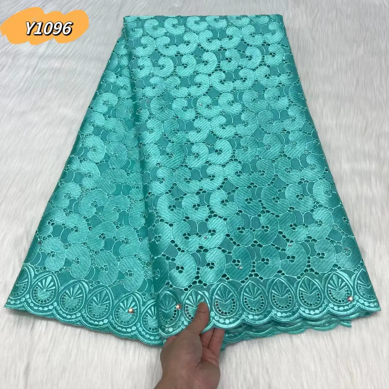 2023 Peach French Swiss Voile 100% Cotton Lace Fabric High Quality Embroidery 5yards African Net Lace With Stones For Wedding