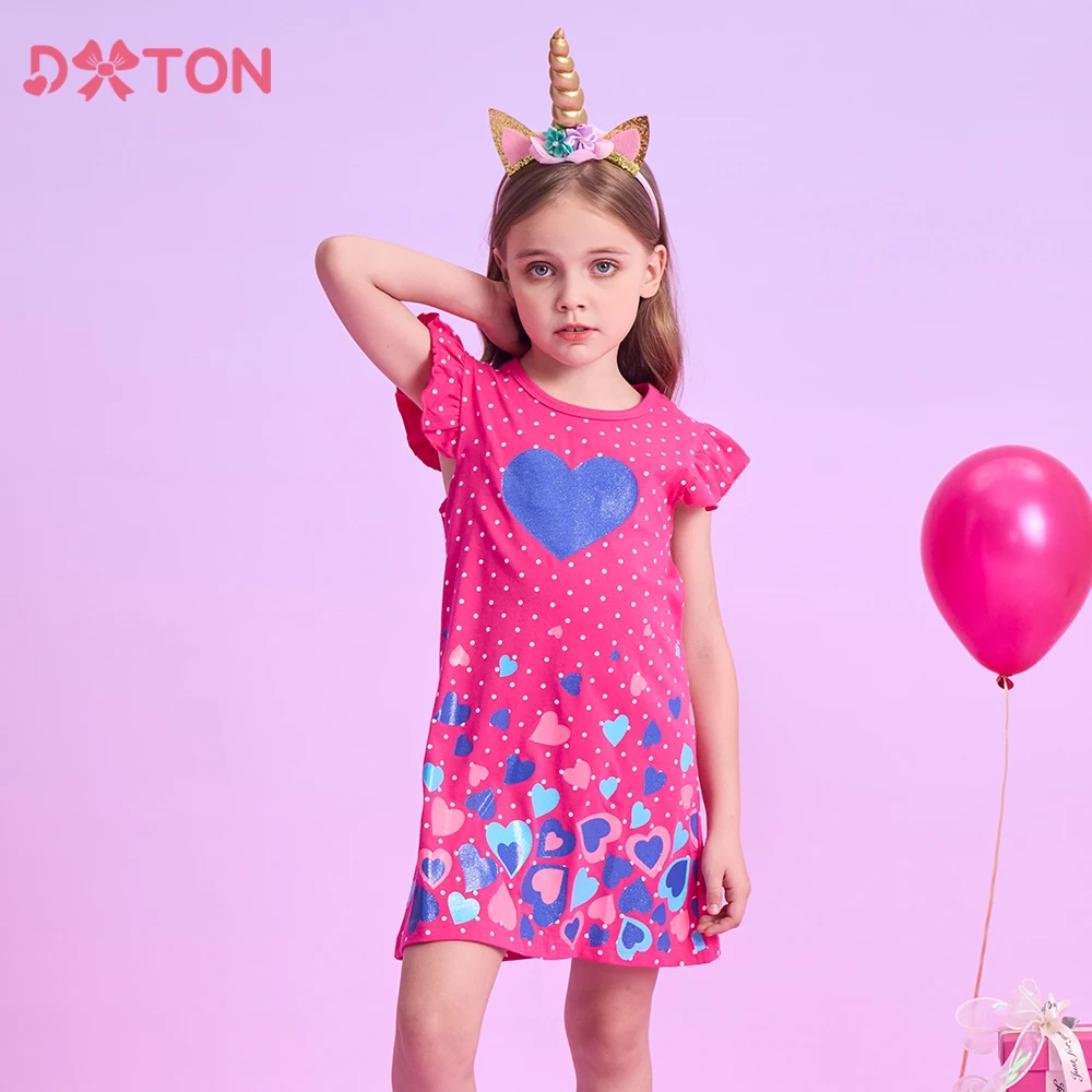 DXTON Sleeveless Girls Dresses Summer Casual Kids Dress For Girls Polka Dots Heart Print Toddlers Clothes Cotton Children Dress