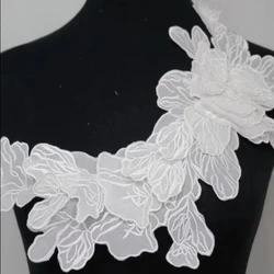1Pc White Black Embroidered Flowers Lace Patch Applique Craft Accessories For Wedding Decoration 33*10.5cm
