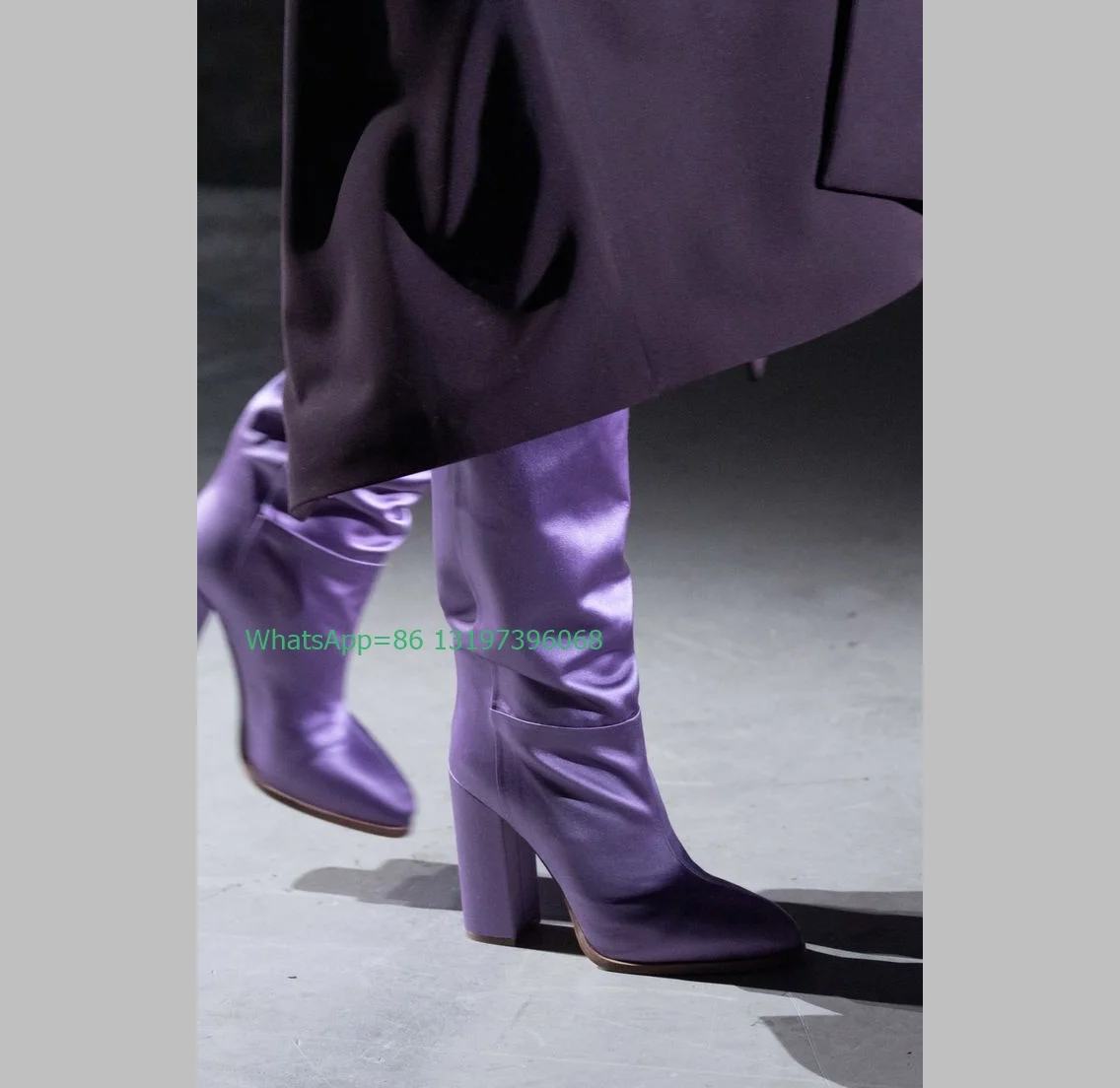 Lady Elegant Purple Chunky Heel Knee Boots Pointed Toe Stain Elegant Runway Knee Boots Purple Boots Footwear Size 35-46 Causal