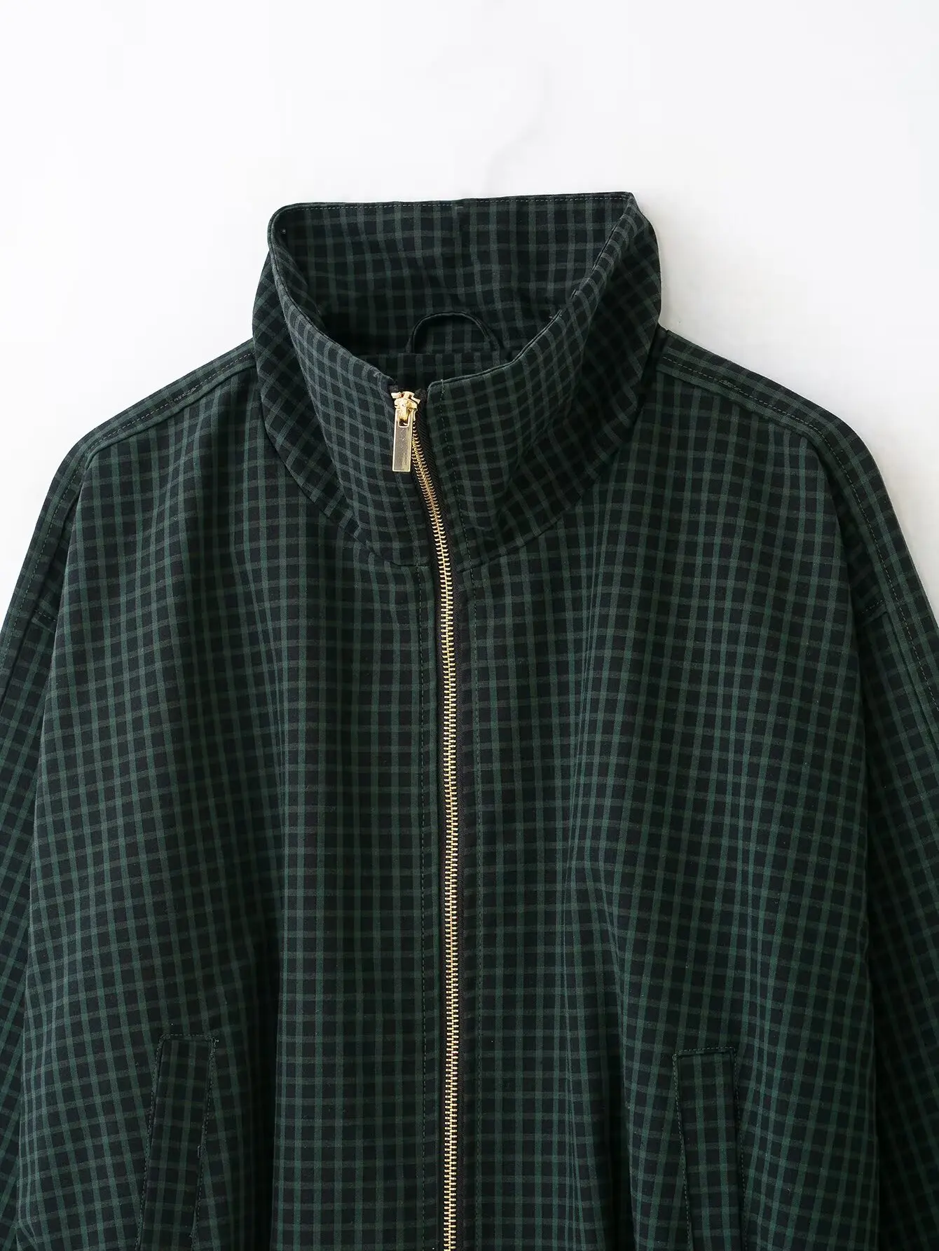 TFMLN Damen Bomberjacke Kariert Stehkragen Reißverschluss Lose Jacke Herbst Winter High Street Lässig Schick Damenjacken 2026 – Detail 10