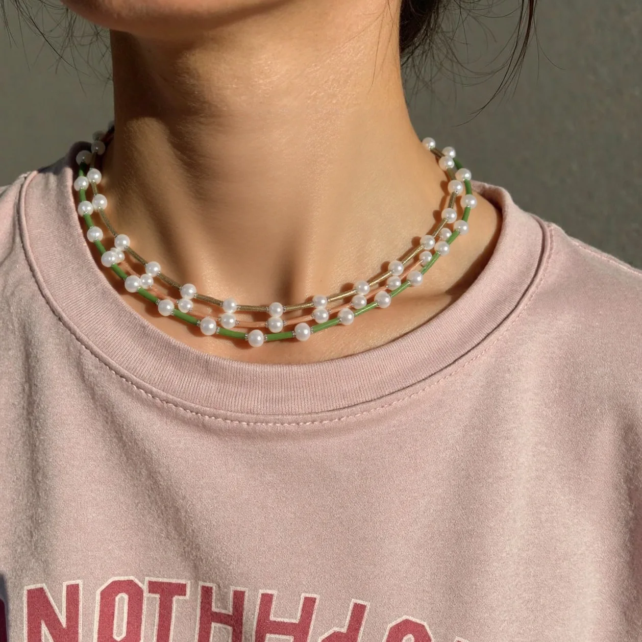 

DIY accessories Niche European and American fashion jewelry, simple and personalized women's special-shaped pearl necklace colla