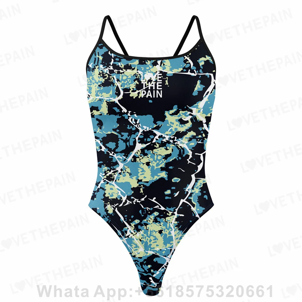 Love The Pain Print One Piece Swimsuit Thin Straps Shoulder -length Women Swimwear Bikini Sexy Triathlon Swimsuit 2024 Monokini