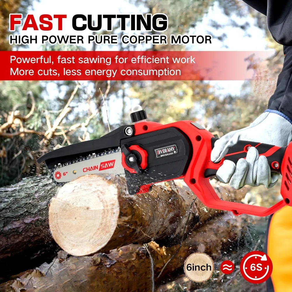 

Mini Chainsaw Cordless 6 Inch Electric Chainsaw Battery Powered, Handheld Chain Saw for Wood/Trees Cutting, Sawzall forHousehold