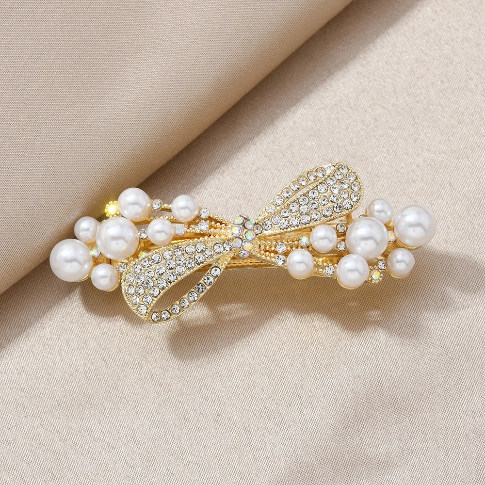 

Gentle pearl hair accessory, girl's hair accessory, bow, spring clip, rhinestone hair clip, cutout hair accessory