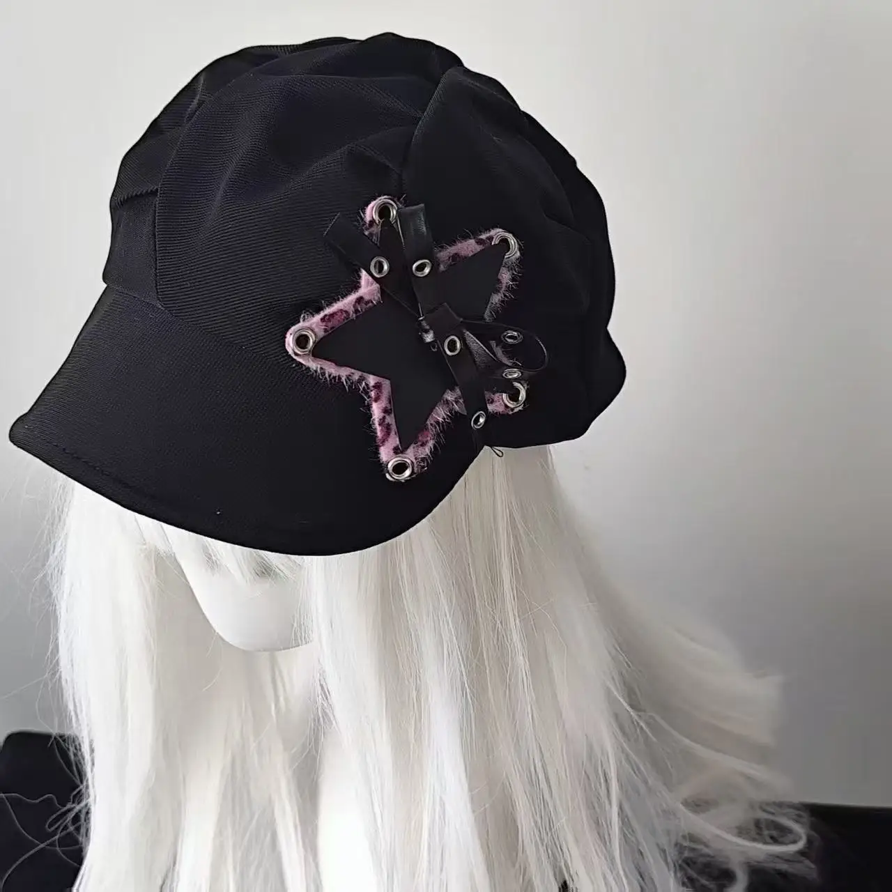 حار فتاة الوردي ليوبارد طباعة ستار الشرير قبعة لوليتا صور Y2K ثقافة فرعية النمط الياباني الرجعية قبعة الباردة قبعة المثمن قبعة قبعة #3
