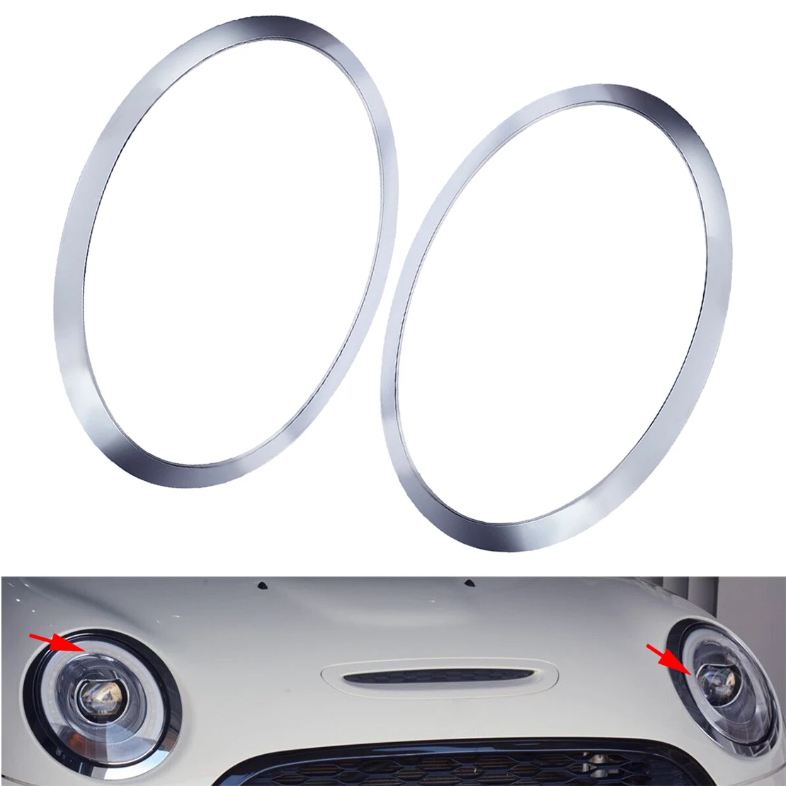 

51137300632 51137300631 1 Pair Car Front Headlight Bezel Covers Rings Trims Fit for Mini Cooper F55 F56 F57 Gen3 Silver ABS