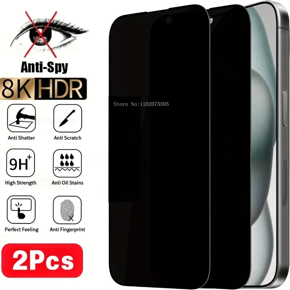 

2Pcs Anti-peep Tempered Glass for IPhone 17 Promax 16 Plus 15 14 Promax Privacy Protective Film 11 12 Mini XS XR 13 Promax Glass