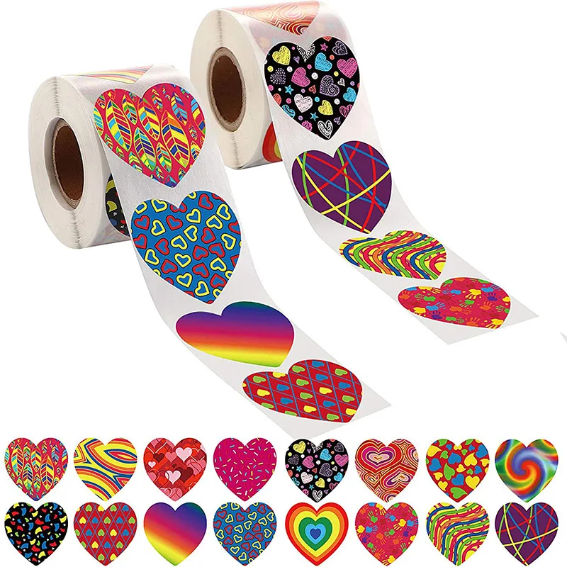 16 Different Designs Heart Shape Valentine's Day Sticker 1'' 500pcs Love Romantic Sealing Label for Wedding Gifts Wrap Decor