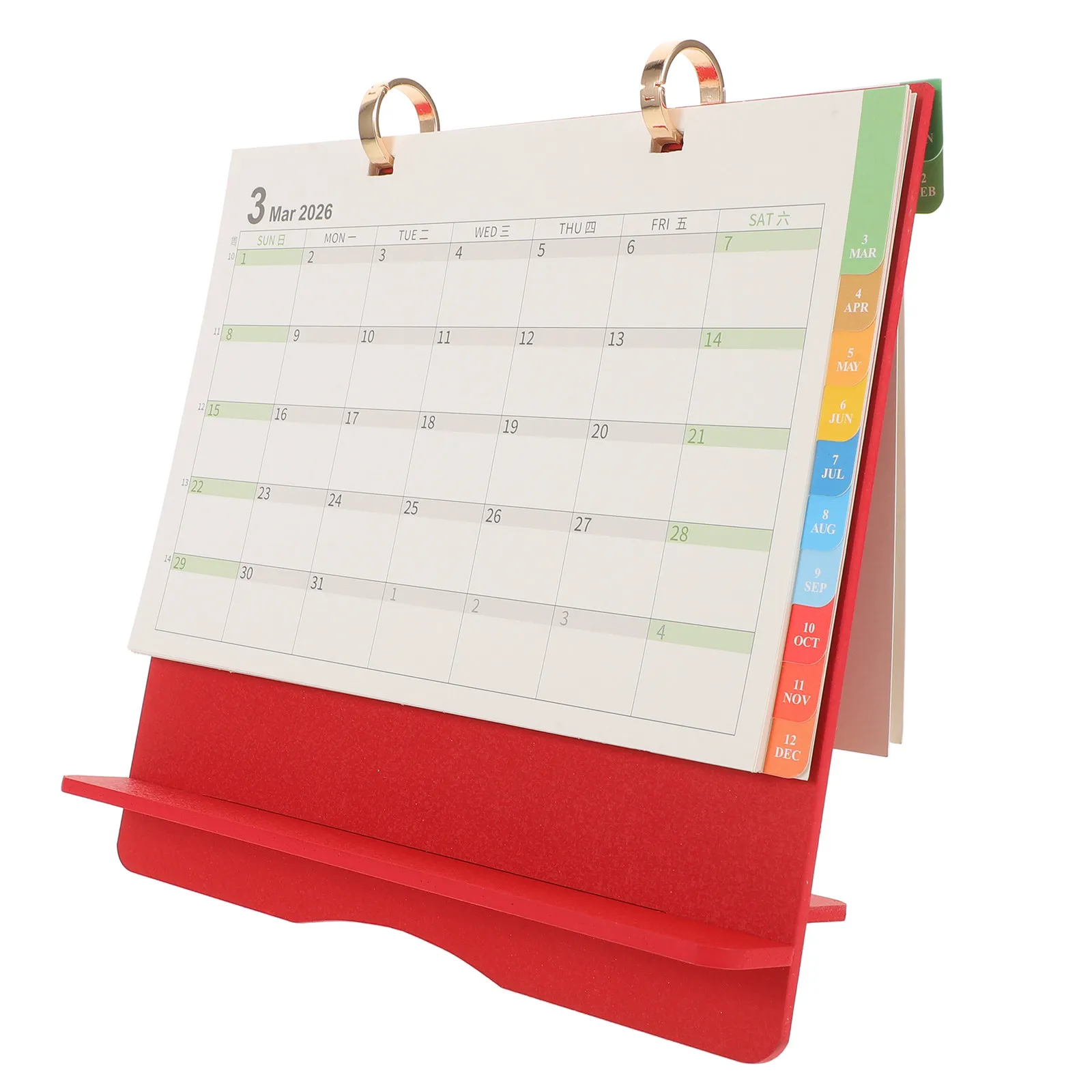 

2026 Desk Calendar Wooden Standing Flip Calendar Desktop Monthly Planner Yearly Scheduler Colorful Tabs Red Yearly Planner 2026